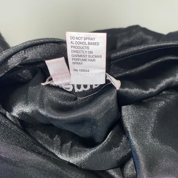 Vintage 90s La Femme Black Satin Criss Cross Cape Back Formal Gown Long Dress 6 - Picture 6 of 12